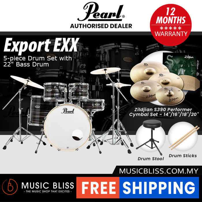 Pearl Export EXX 5-Piece Drum Set with Hardware, Drumstick and Throne - 22 Inch Bass Drum - Metallic Amethyst Twist