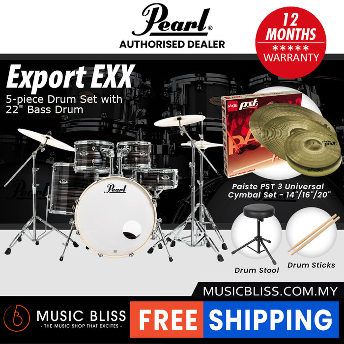 Pearl Export EXX 5-Piece Drum Set with Hardware, Drumstick and Throne - 22 Inch Bass Drum - Metallic Amethyst Twist