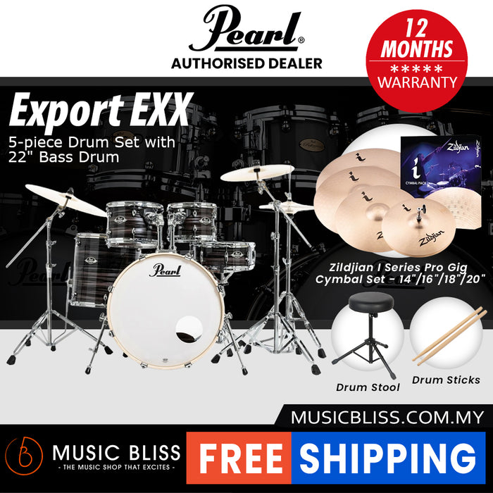 Pearl Export EXX 5-Piece Drum Set with Hardware, Drumstick and Throne - 22 Inch Bass Drum - Metallic Amethyst Twist