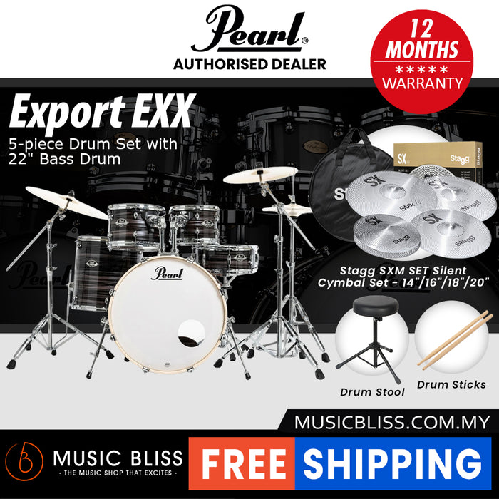 Pearl Export EXX 5-Piece Drum Set with Hardware, Drumstick and Throne - 22 Inch Bass Drum - Metallic Amethyst Twist