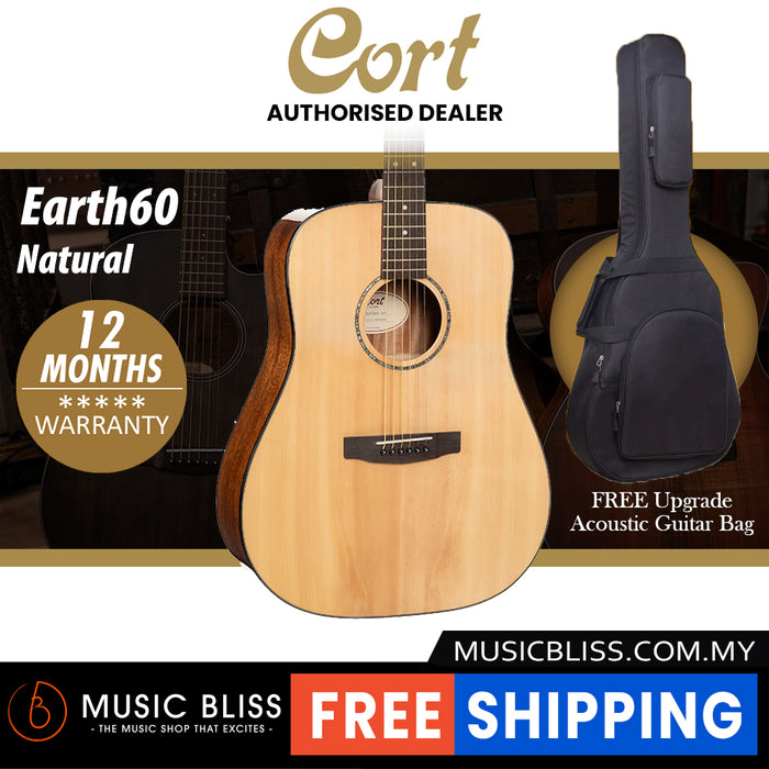 Cort Earth60 Acoustic Guitar with Bag - Open Pore Natural