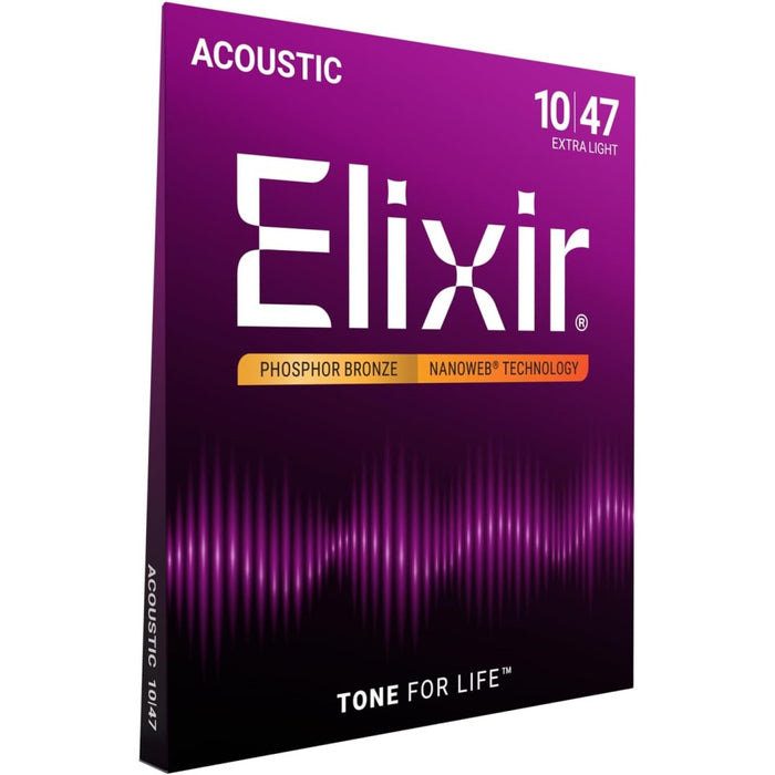 Elixir Strings Nanoweb Phosphor Bronze Acoustic Guitar Strings .010-.047 Extra Light