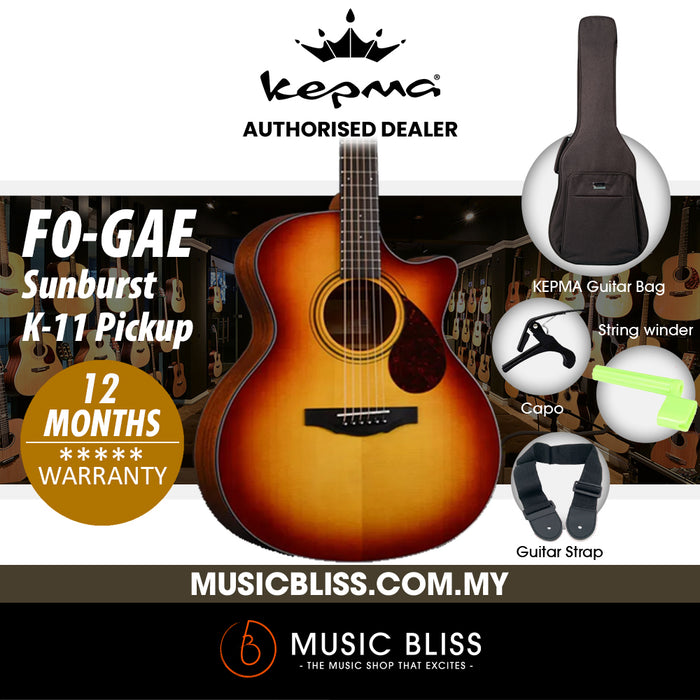 KEPMA F0-GAE Solid Top Grand Auditorium Acoustic Guitar with K-11 pickup - Sunburst - Music Bliss Malaysia