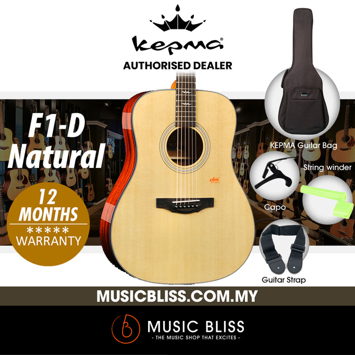 KEPMA F1-D Solid Top Dreadnought Acoustic Guitar - Natural - Music Bliss Malaysia