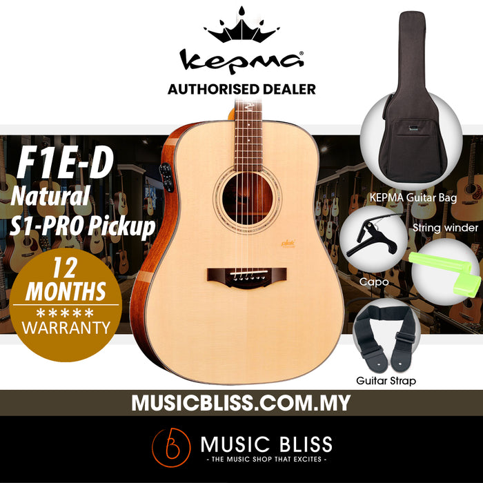 KEPMA F1E-D Solid Top Dreadnought Acoustic Guitar with S1-PRO pickup - Natural - Music Bliss Malaysia