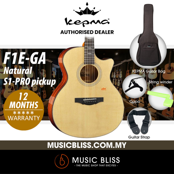 KEPMA F1E-GA Solid Top Grand Auditorium Acoustic Guitar with S1-PRO pickup - Natural - Music Bliss Malaysia