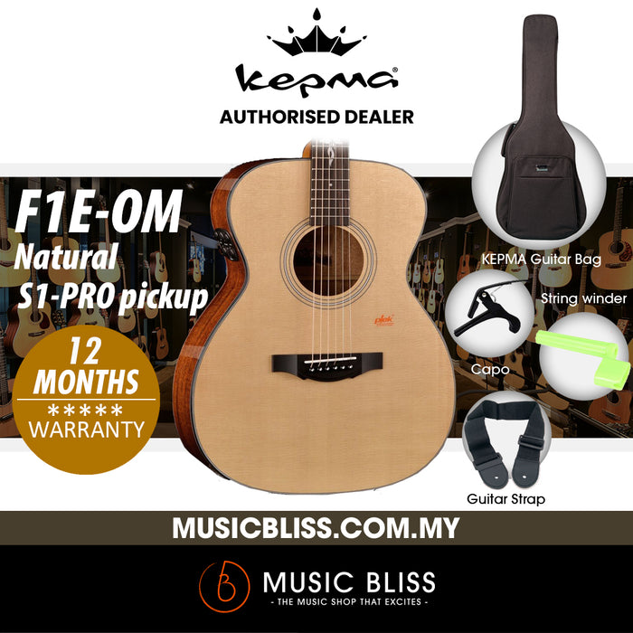 KEPMA F1E-OM Solid Top Orchestra Model Acoustic Guitar with S1-PRO pickup - Natural - Music Bliss Malaysia