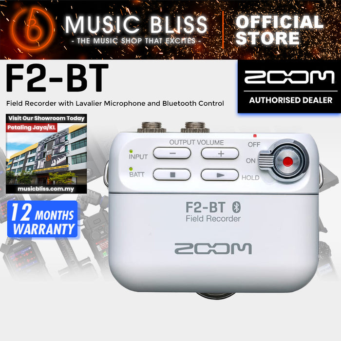 Zoom F2-BT Field Recorder with Lavalier Microphone and Bluetooth Control - White