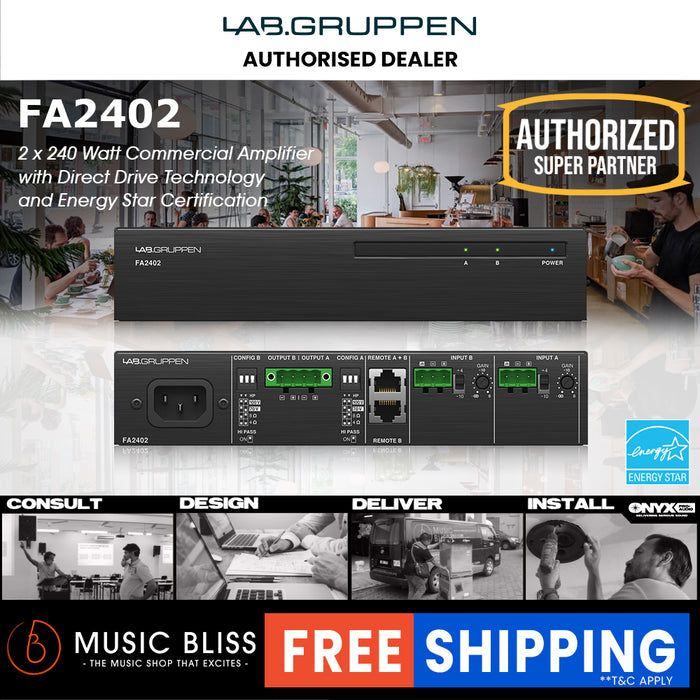 Lab Gruppen FA2402 2 x 240W Commercial Amplifier with Direct Drive Technology and Energy Star Certification