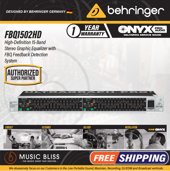 Behringer Ultragraph Pro FBQ1502HD 15-band Stereo Graphic EQ with FBQ Feedback Detection - Music Bliss Malaysia