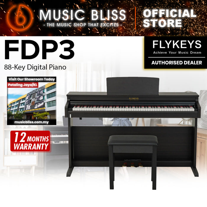 Flykeys FDP3 88-Key Digital Electric Piano Keyboard - Black