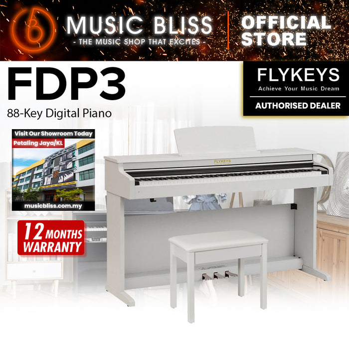 Flykeys FDP3 88-Key Digital Electric Piano Keyboard - White