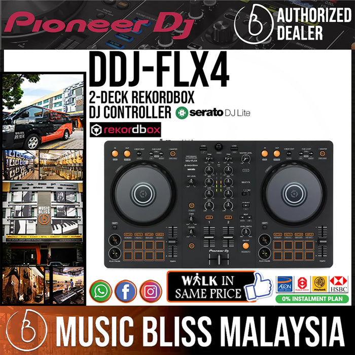 Pioneer DJ DDJ-FLX4 2-deck Rekordbox and Serato DJ Controller - Music Bliss Malaysia
