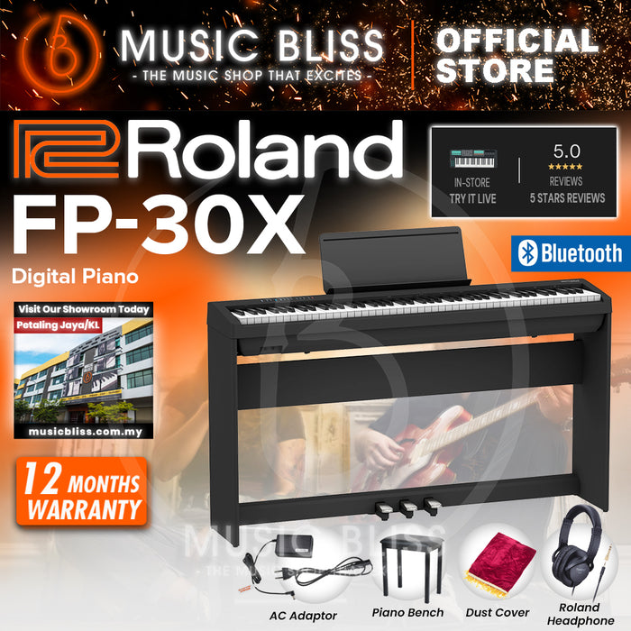 Roland FP-30X 88-key Digital Piano Home Package with Piano Bench - Black
