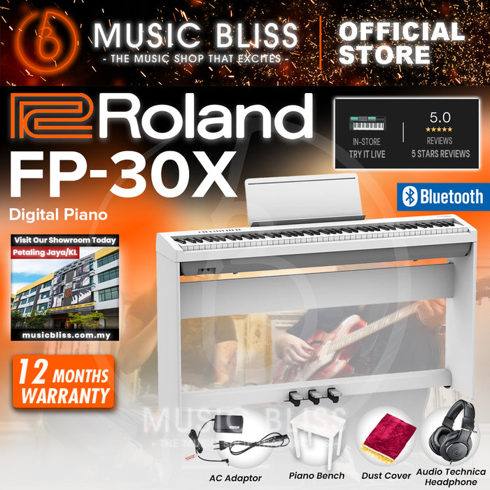 Roland FP-30X 88-key Digital Piano Home Package with Piano Bench - White