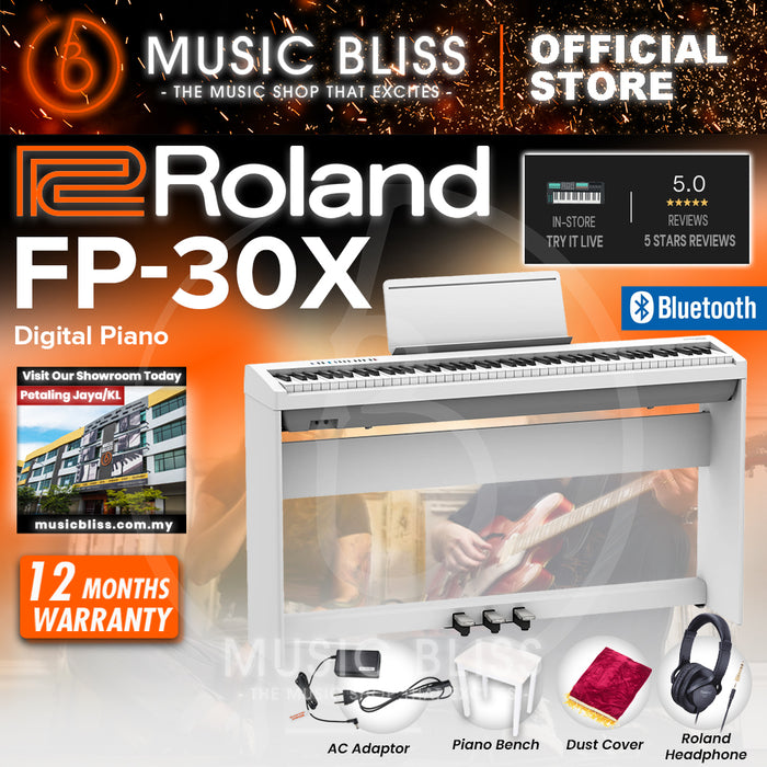 Roland FP-30X 88-key Digital Piano Home Package with Piano Bench - White