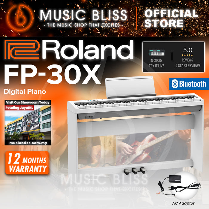 Roland FP-30X 88-key Digital Piano Home Package with Piano Bench - White