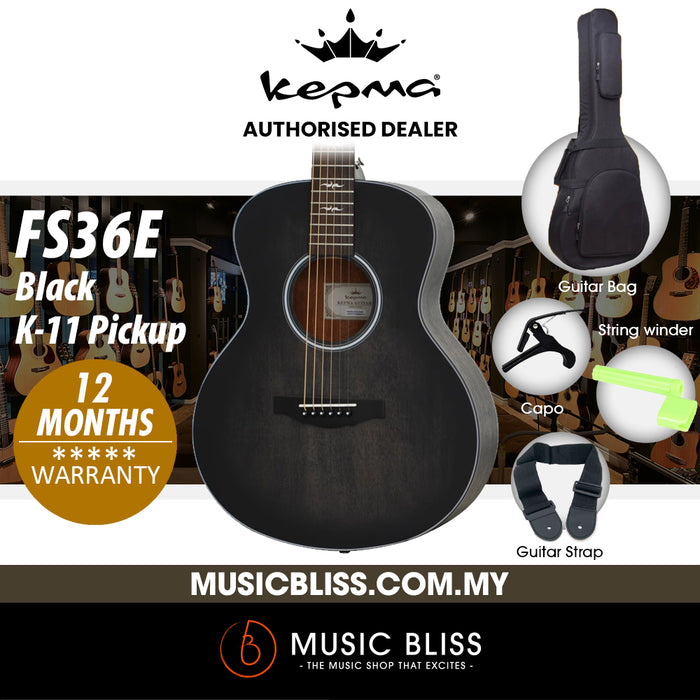 KEPMA FS36E Solid Top Mini Acoustic Guitar with K-11 pickup - Black - Music Bliss Malaysia