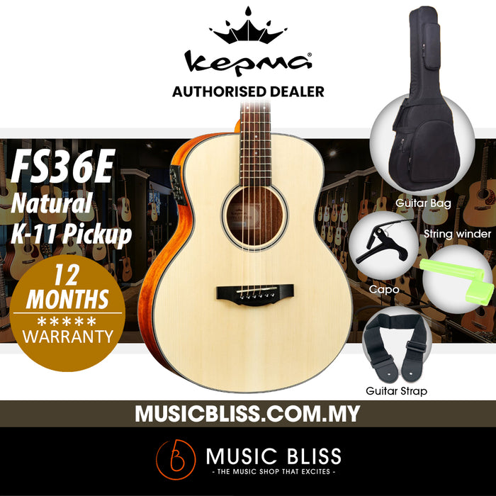 KEPMA FS36E Solid Top Mini Acoustic Guitar with K-11 pickup - Natural - Music Bliss Malaysia
