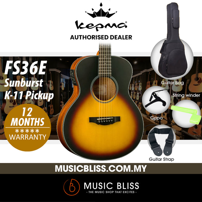 KEPMA FS36E Solid Top Mini Acoustic Guitar with K-11 pickup - Sunburst - Music Bliss Malaysia