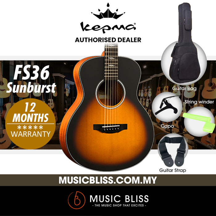 KEPMA FS36 Solid Top Mini Acoustic Guitar - Sunburst - Music Bliss Malaysia