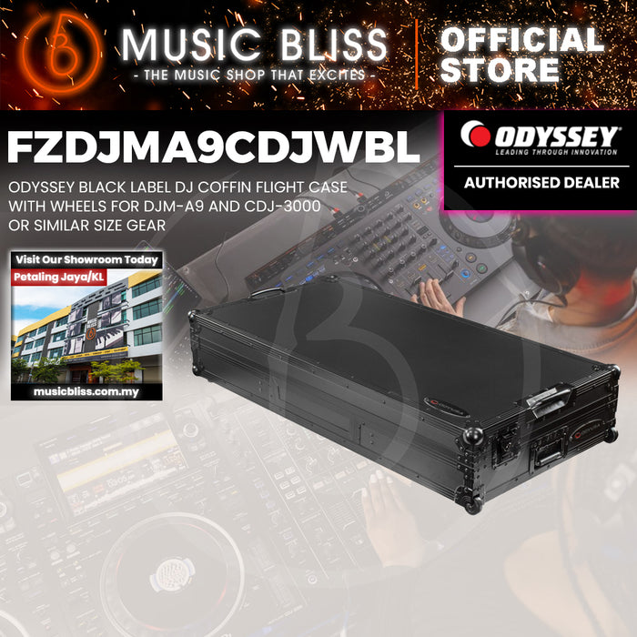 ODYSSEY FZDJMA9CDJWBL Black Label DJ Coffin Flight Case with Wheels for DJM-A9 and CDJ-3000 or Similar Size Gear