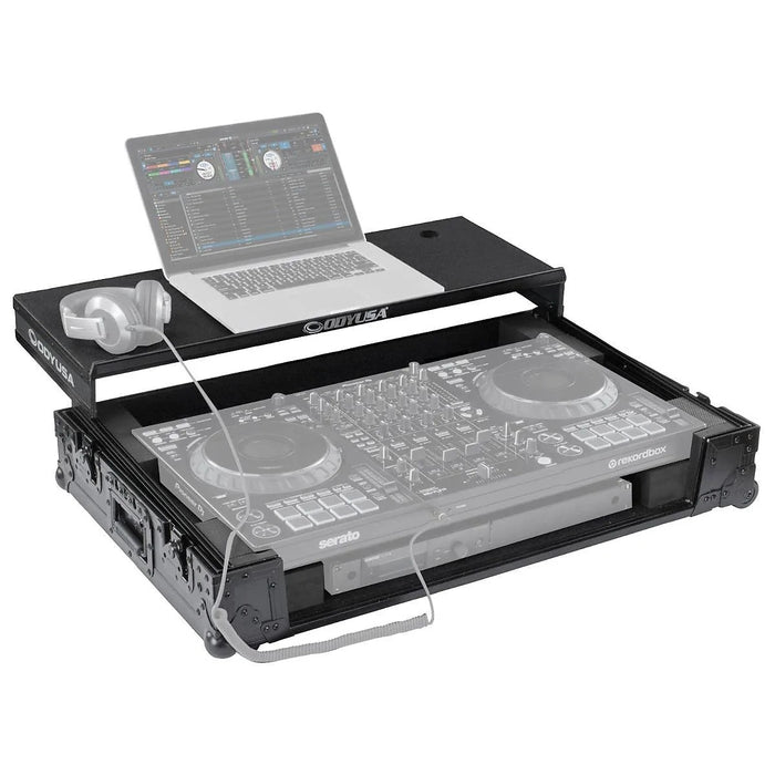 ODYSSEY FZGSDDJFLX10CWBL Black Label DDJ-FLX10 1U Flight Case with Glide Style Laptop Platform and Corner Wheels