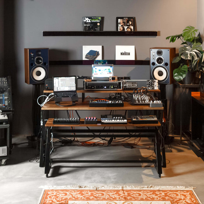 Wavebone Headquarter Studio Workstation Desk with Height Adjustable Z-Shaped Keyboard Desk (Wood)