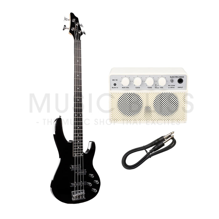 Smiger G-B8-4-BK Budget Beginner PJ Electric Bass Guitar - 4-String Black for Rock Kapak