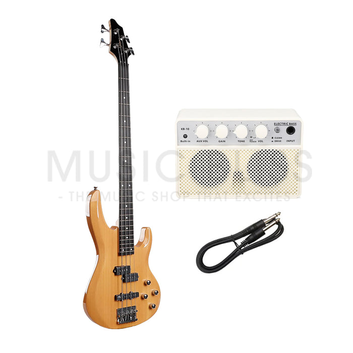 Smiger G-B8-4-N Budget Beginner PJ Electric Bass Guitar - 4-String Natural for Rock Kapak