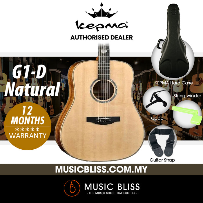 KEPMA G1-D Solid Sitka Spruce Top Dreadnought Acoustic Guitar - Natural - Music Bliss Malaysia