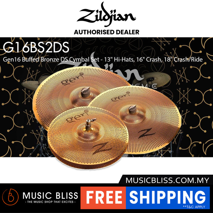 Zildjian Gen16 Buffed Bronze DS Cymbal Set - 13" Hi-Hats, 16" Crash, 18" Crash/Ride