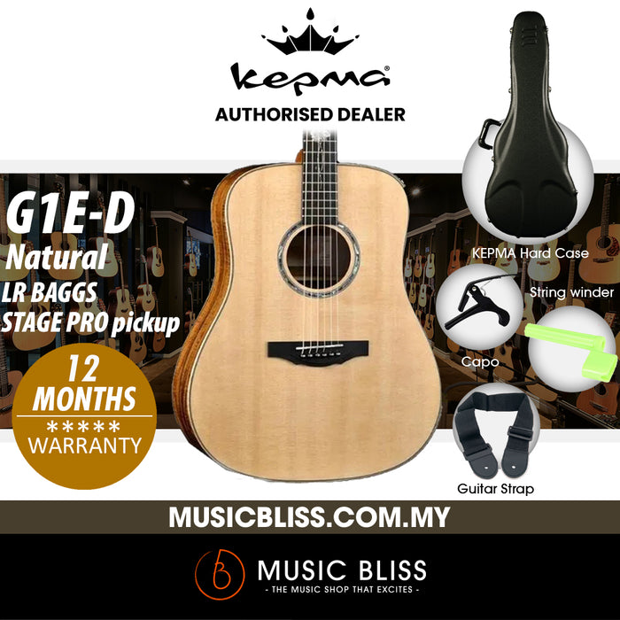 KEPMA G1E-D Solid Sitka Spruce Top Dreadnought Acoustic Guitar with LR BAGGS STAGE PRO pickup - Natural - Music Bliss Malaysia