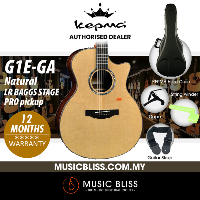 KEPMA G1E-GA Solid Sitka Spruce Top Grand Auditorium Acoustic Guitar with LR BAGGS STAGE PRO pickup - Natural - Music Bliss Malaysia