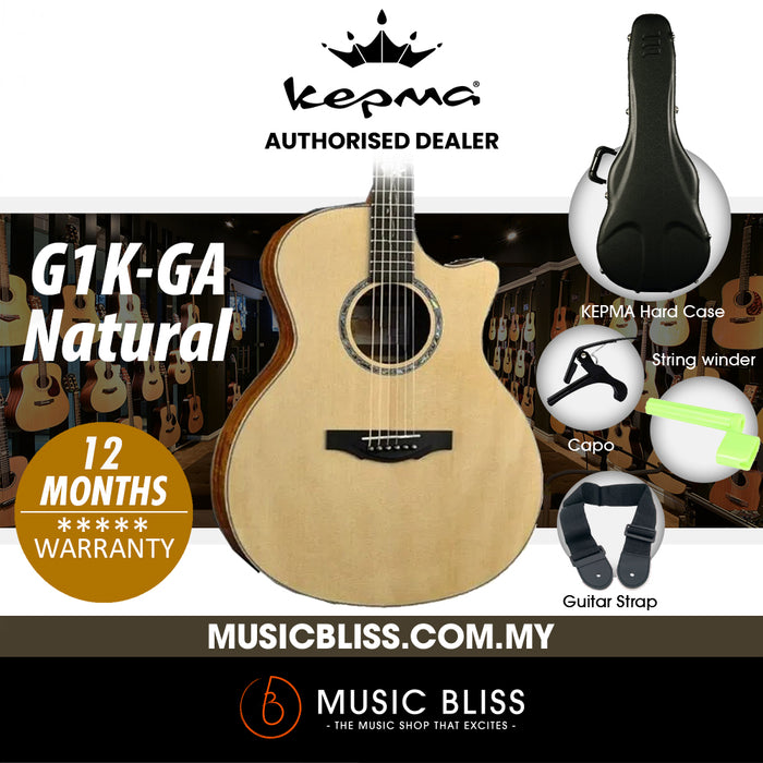 KEPMA G1K-GA Solid Sitka Spruce Top, Side & Back Koa Grand Auditorium Acoustic Guitar - Music Bliss Malaysia