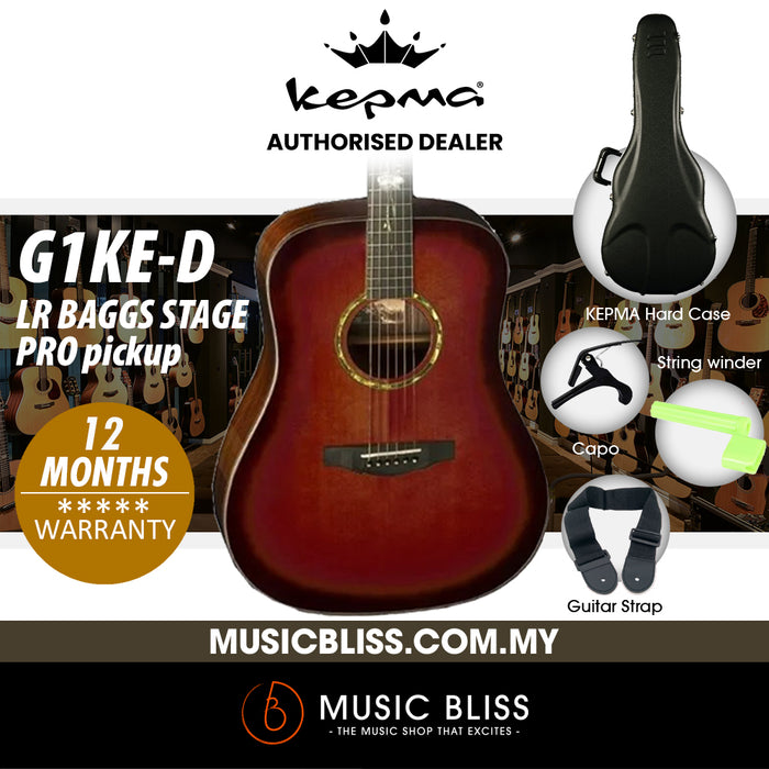 KEPMA G1KE-D Solid Sitka Spruce Top, Side & Back Koa Dreadnought Acoustic Guitar with LR Baggs Stage Pro Pickup - Music Bliss Malaysia