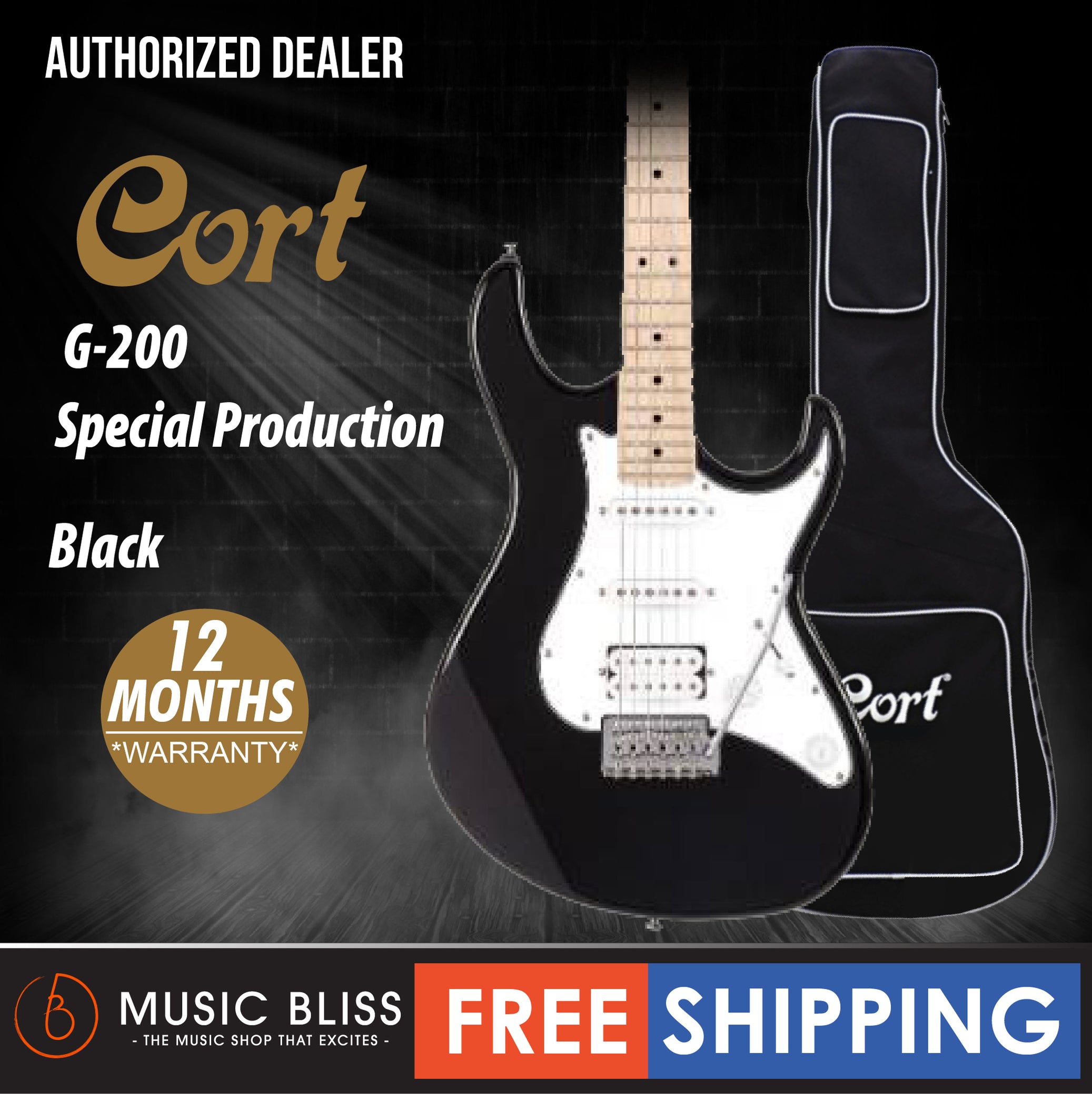 Cort G-200 Special Production Electric Guitar with Bag - Black | Music