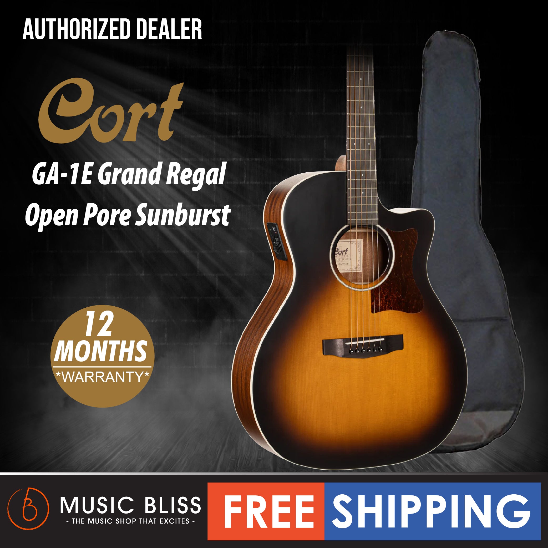 Cort GA 1E Grand Regal Acoustic Guitar with Bag Open Pore