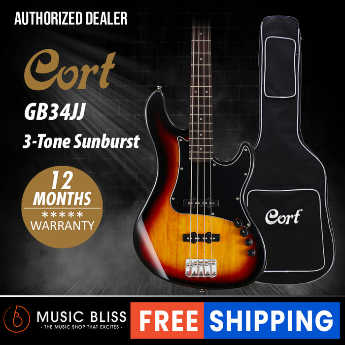 Cort GB34JJ 4-String Bass Guitar with Bag - 3-Tone Sunburst - Music Bliss Malaysia