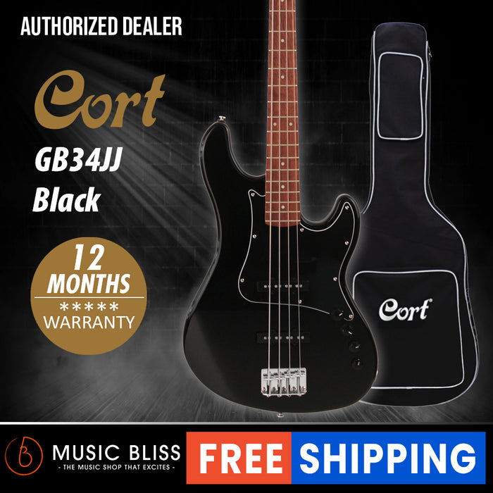 Cort GB34JJ 4-String Bass Guitar with Bag - Black - Music Bliss Malaysia