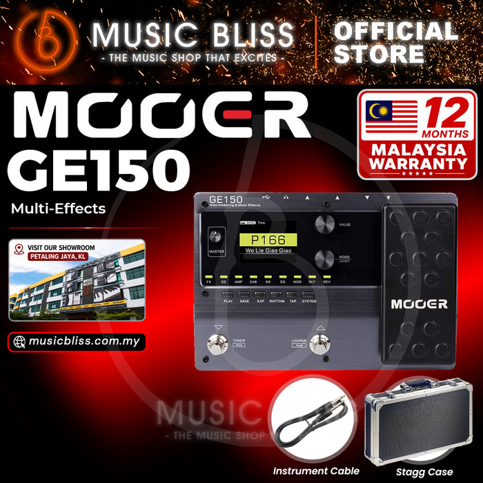 Mooer GE150 Amp Modelling & Multi Effects Pedal with Stagg UPC-424 ABS Pedal Board Case and Cable