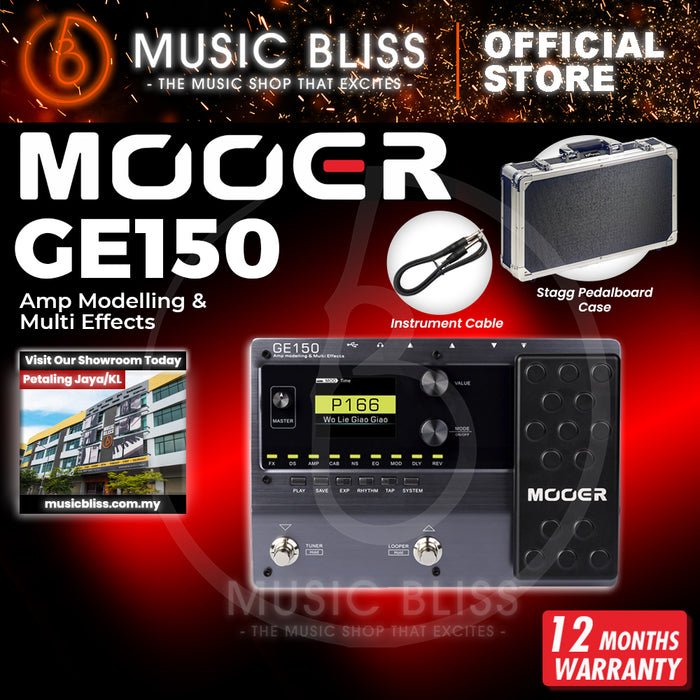 Mooer GE150 Amp Modelling & Multi Effects Pedal with Stagg UPC-424 ABS Pedal Board Case and Cable