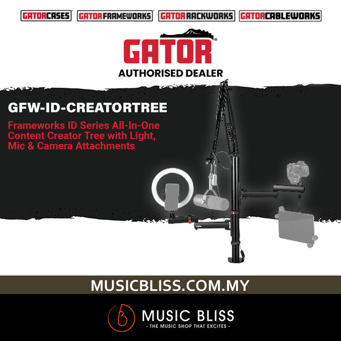 Gator Frameworks ID Series GFW-ID-CREATORTREE Creator Tree Multifunctional Phone Stand Holder with Light, Mic & Camera Attachments