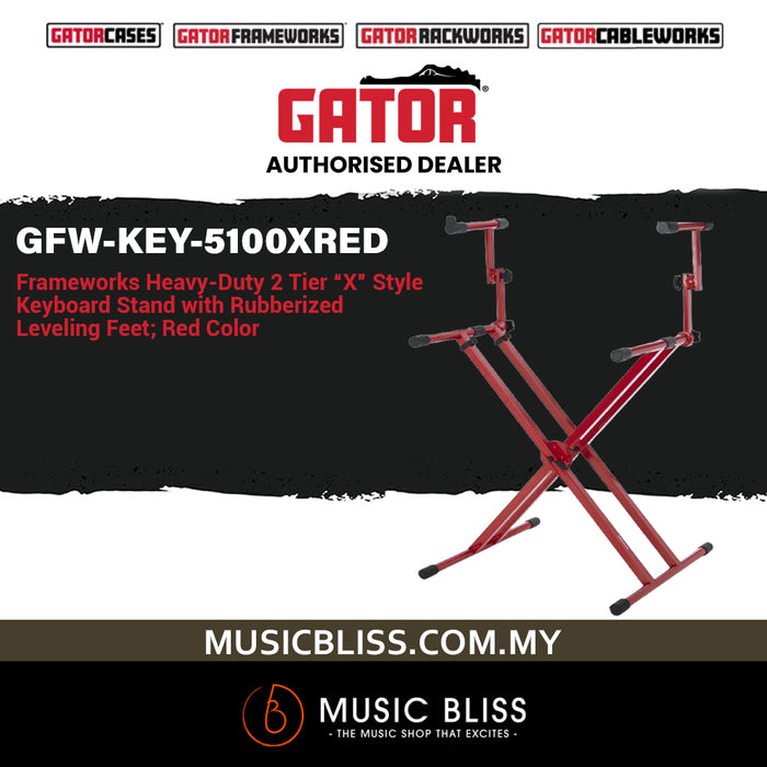 Gator Frameworks GFW-KEY-5100XRED Deluxe 2-Tier X-Style Keyboard Stand - Nord Red