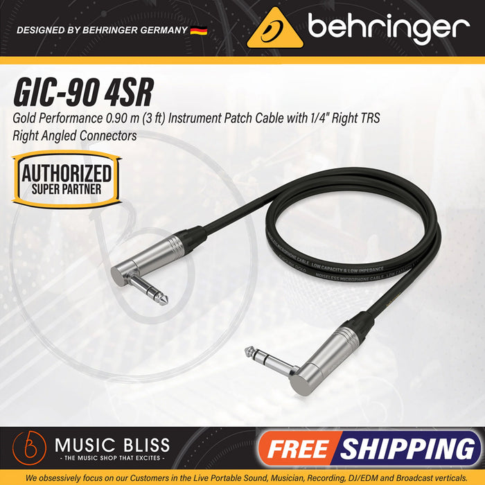 Behringer GIC-90 4SR Gold Performance 0.90 m (3 ft) Instrument Patch Cable with 1/4" TRS Right-Angled Connectors