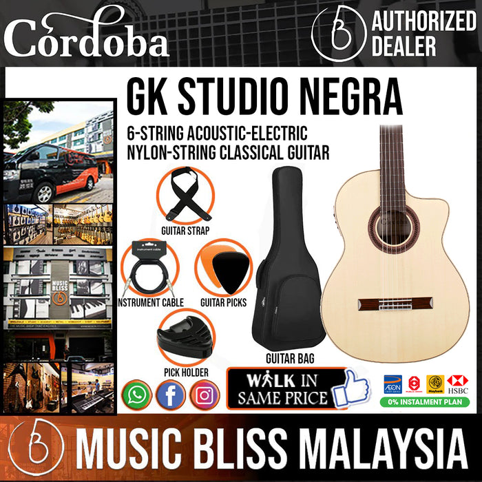 Cordoba GK Studio Negra - Solid European Spruce Top, Rosewood Back & Sides with Pickup - Music Bliss Malaysia