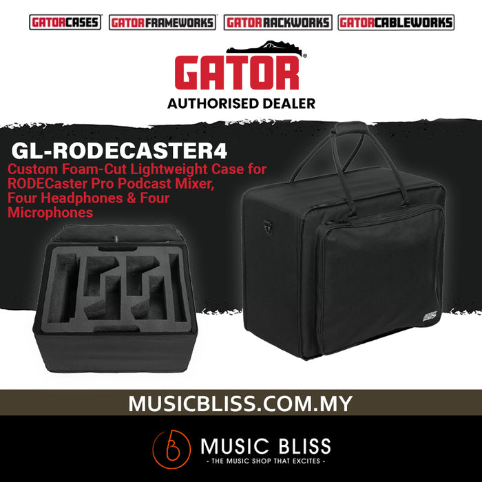 Gator GL-RODECASTER4 Lightweight Case for Rodecaster Pro, Four Headphones, and Four Mics