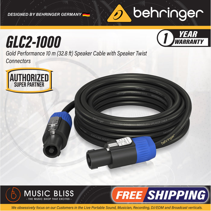 Behringer GLC2-1000 Gold Performance 10M Speaker Cable with Speaker Twist Connectors (GLC21000 / GLC2 1000) - Music Bliss Malaysia
