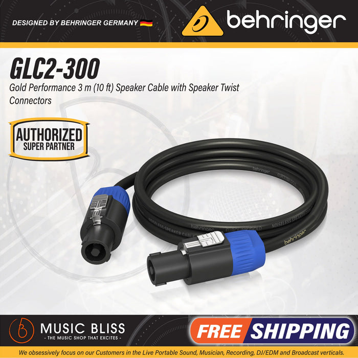 Behringer GLC2-300 Gold Performance 3m (10ft) Speaker Cable with Speaker Twist Connectors