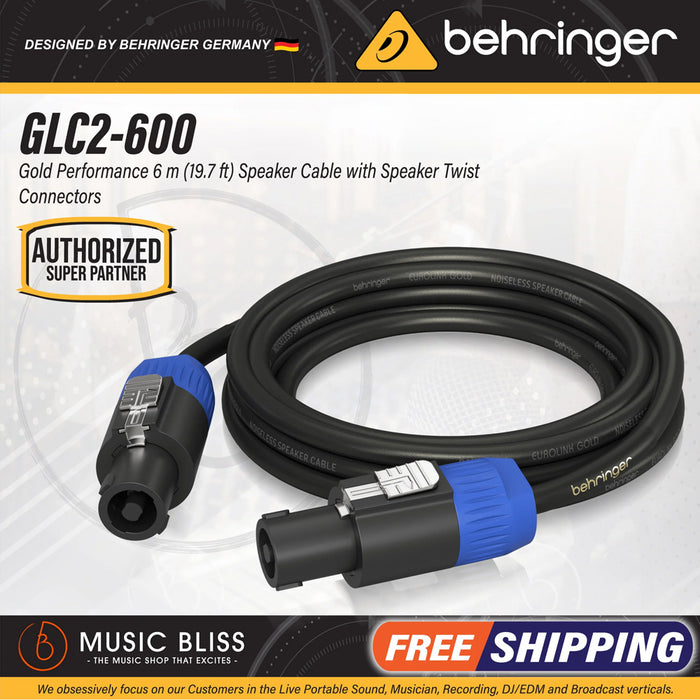 Behringer GLC2-600 Gold Performance 6m (19.7ft) Speaker Cable with Speaker Twist Connectors